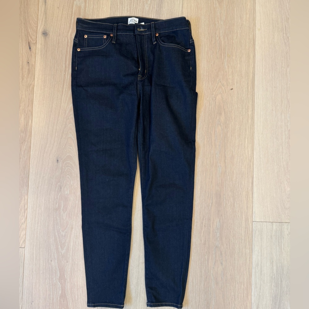 J. Crew 10” high rise toothpick dark indigo jeans size 30